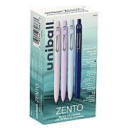 uniball Zento Gel Pen, Retractable, Medium 0.7 mm, Black Ink, Coastal/Fog/Ivory/Lavender Barrel Colors, Dozen (UBC70663)