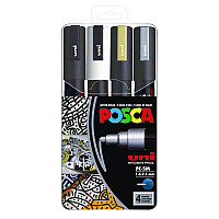 POSCA Water-Based Paint Markers, Medium Bullet Tip, Assorted Colors, 4/Set (UBCPC5M4C)