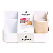 U Brands Mod All-in-One Desktop Organizer, 4 Compartments, 5.39 x 9.65 x 5.08, Plastic/Wood, White (UBR5390U0312)
