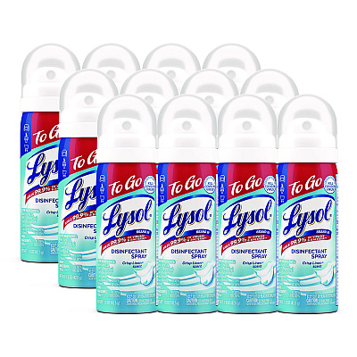 LYSOL Disinfectant Spray To Go, Crisp Linen Scent, 1.5 oz Aerosol Spray, 12/Carton (RAC99923CT)