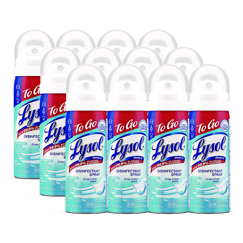LYSOL Disinfectant Spray To Go, Crisp Linen Scent, 1.5 oz Aerosol Spray, 12/Carton (RAC99923CT)
