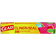 Glad Cling'N Seal Plastic Food Wrap, 200 Square Foot Roll, Clear (CLO00020)