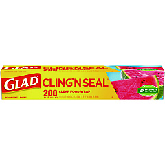 Glad Cling'N Seal Plastic Food Wrap, 200 Square Foot Roll, Clear (CLO00020)