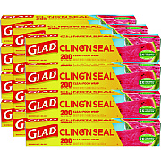 Glad Cling'N Seal Plastic Food Wrap, 200 Square Foot Roll, Clear, 12 Rolls/Carton (CLO00020CT)