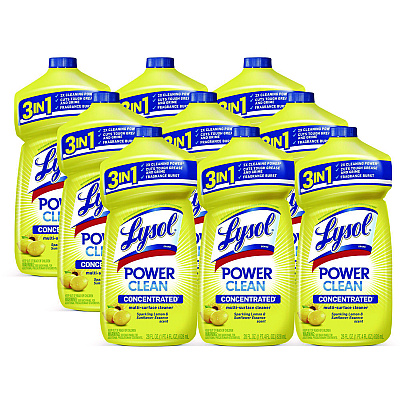 LYSOL Power Clean Concentrated Multi-Surface Cleaner, Lemon and Sunflower Essence, 28 oz Pour Bottle, 9/Carton (82513CT)