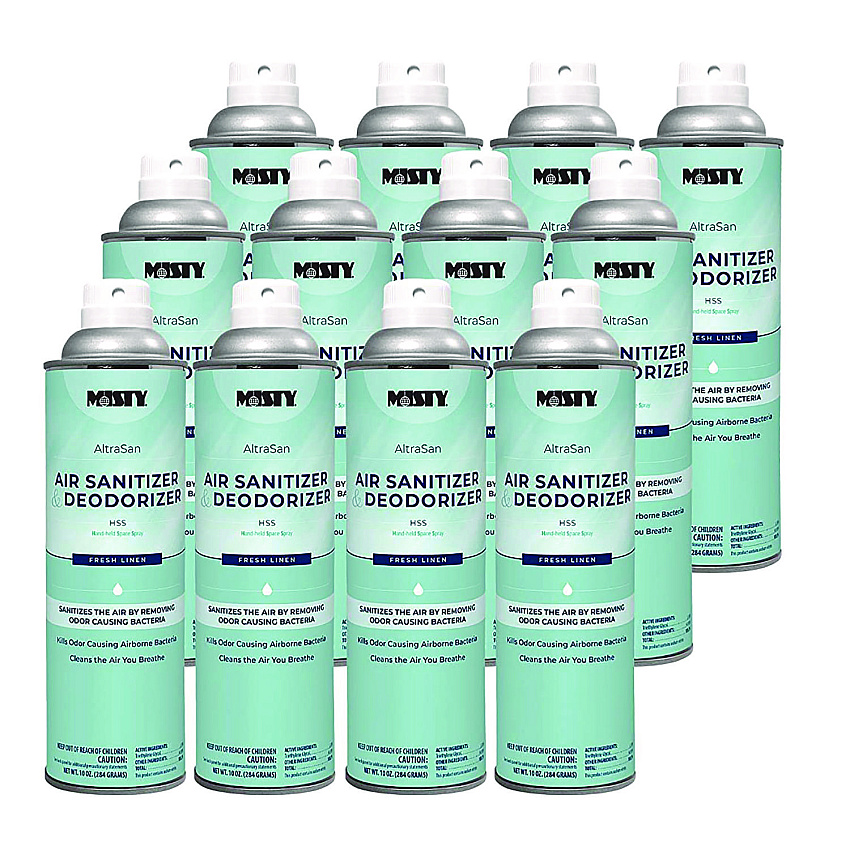 Misty Handheld Air Sanitizer/Deodorizer, Fresh Linen, 10 oz Aerosol Spray, 12/Carton (AMR1037236)