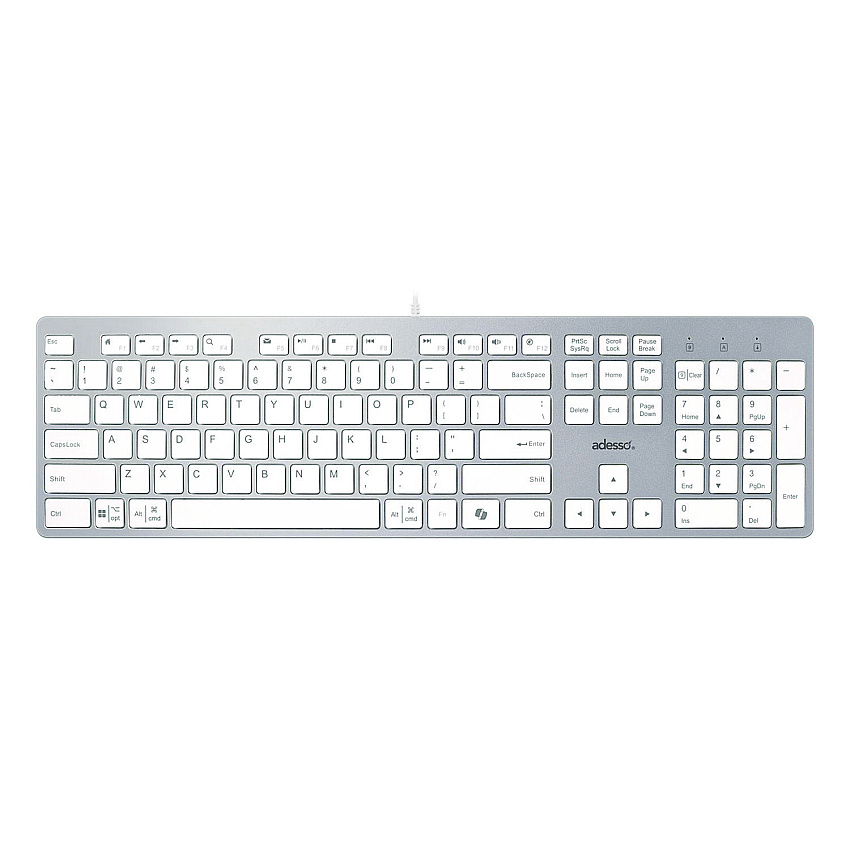Adesso AKB-730UW Keyboard, Silver/White