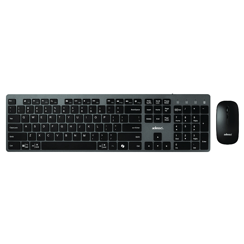 Adesso WKB-7300 Wireless Keyboard and Mouse, 2.4 GHz Frequency/30 ft Wireless Range, Gray/Black