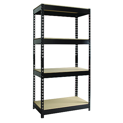 Alera Steel Shelving with Particleboard Shelves, Four-Shelf, 30w x 16d x 60h, Steel, Black (ALESU601630P)
