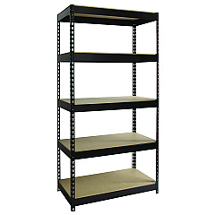 Alera Steel Shelving with Particleboard Shelves, Five-Shelf, 36w x 18d x 72h, Steel, Black (ALESU721836P)