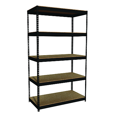 Alera Steel Shelving Unit with Particleboard Shelves, Five-Shelf, 48w x 24d x 84h, Steel, Black (ALESU842448P)