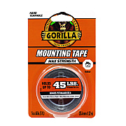 Gorilla Max Strength Mounting Tape, Permanent, Holds Up to 45 lb (3 lbs per 4 in), 1 x 60, Black (GOR112962)