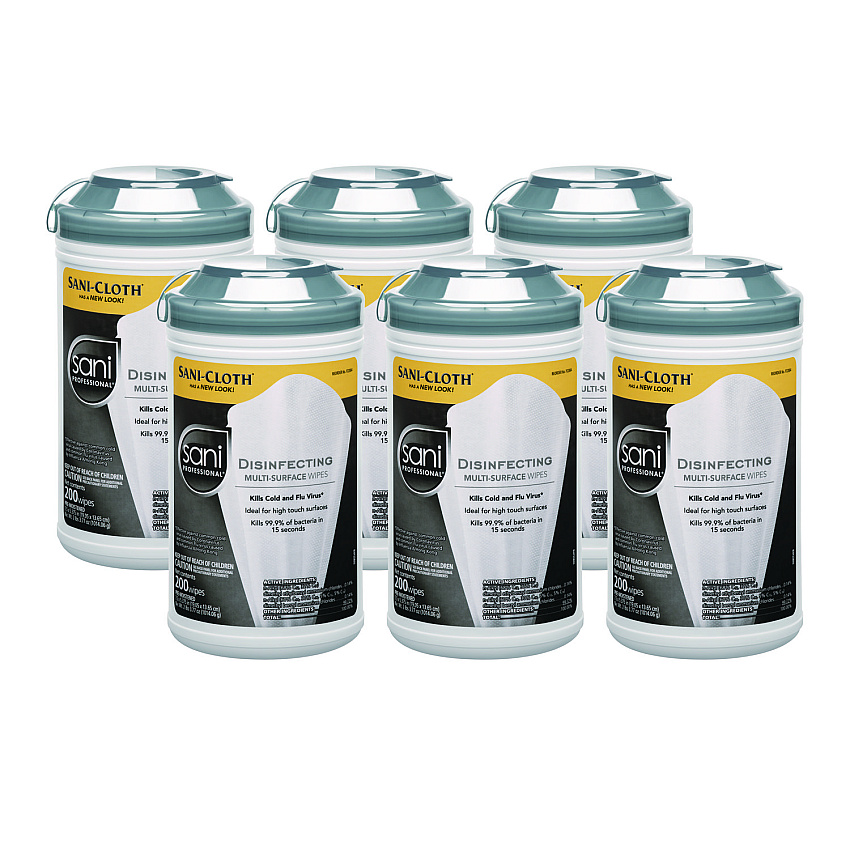 Sani Professional Disinfecting Multi-Surface Wipes, 7.5 x 5.38, White, 200/Canister, 6 Canisters/Carton (NICP22884CT)