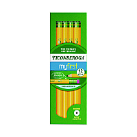 Dixon Ticonderoga Beginners Woodcase Pencil with Eraser and Microban, HB (#2), Black Lead, Yellow Barrel, 12/Pack (133080002)