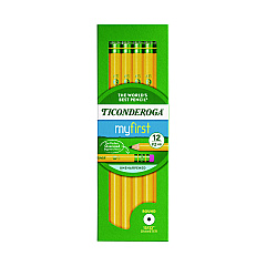 Dixon Ticonderoga Beginners Woodcase Pencil with Eraser and Microban, HB (#2), Black Lead, Yellow Barrel, 12/Pack (133080002)