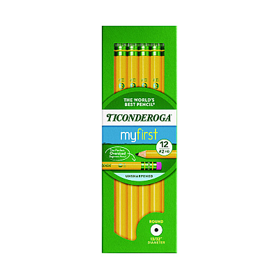 Dixon Ticonderoga Beginners Woodcase Pencil with Eraser and Microban, HB (#2), Black Lead, Yellow Barrel, 12/Pack (133080002)