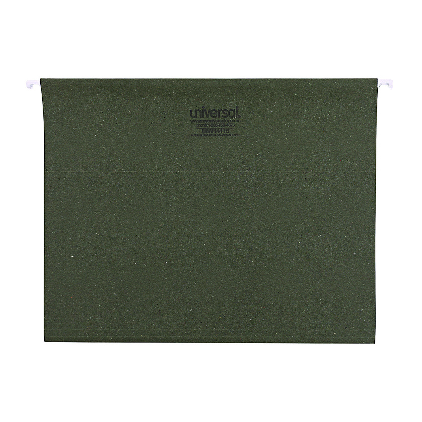 Universal Hanging File Folders, Letter Size, 1/5-Cut Tabs, Standard Green, 25/Box (UNV14115)