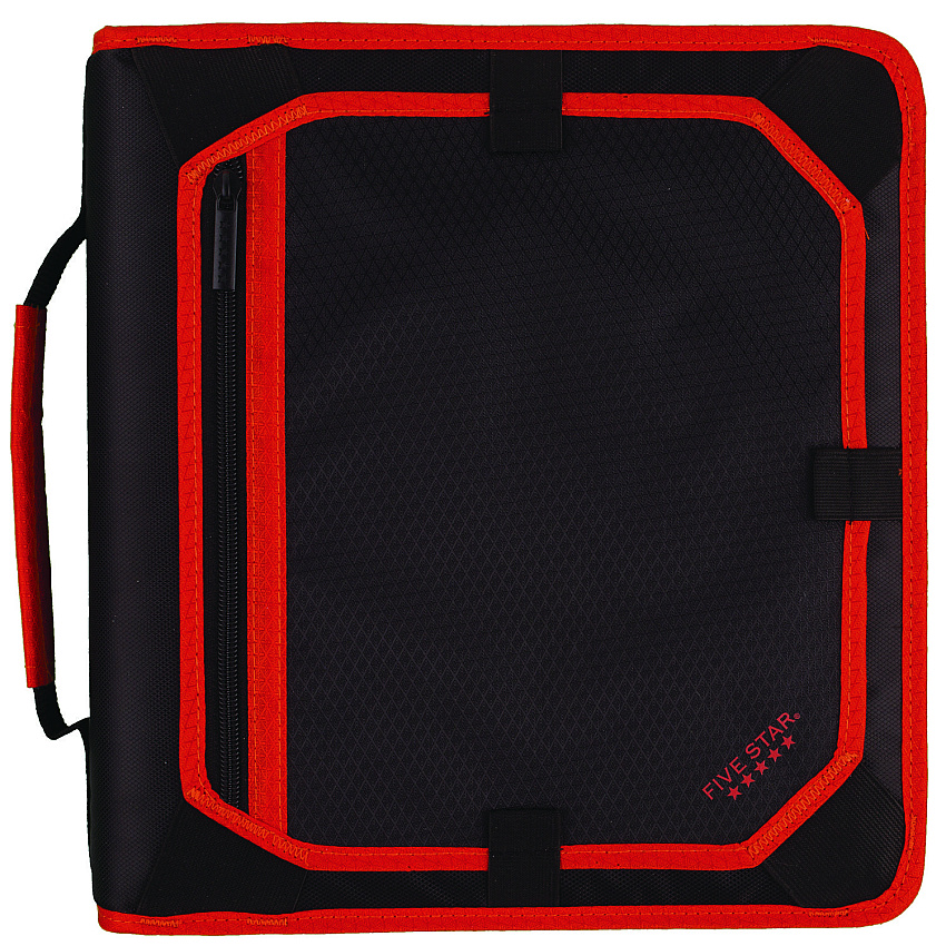 Five Star Zipper Binder, 3 Rings, 2" Capacity, 11 x 8.5, Black/Red Accents (FVS29052CE8)