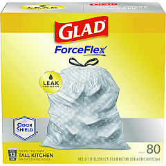 Glad ForceFlex Tall Kitchen Drawstring Trash Bags, 13 gal, 23.75" x 24.88", White, 240/Carton (CLO79009)