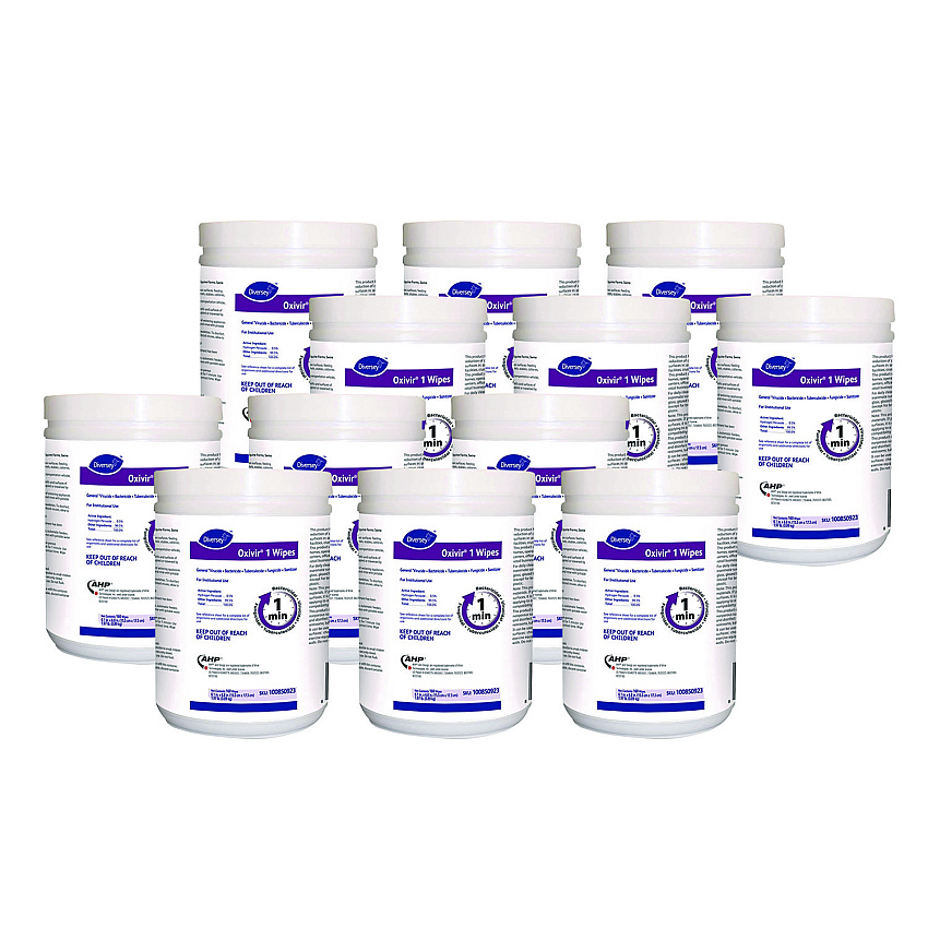 Diversey Oxivir 1 Wipes, 1-Ply, 6 x 7, 160/Canister, 12 Canisters/Carton (DVO100850923)