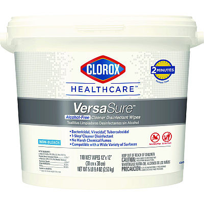 Clorox Healthcare VersaSure Cleaner Disinfectant Wipes, 1-Ply, 12 x 12, Fragranced, White, 110/Bucket (CLO31759EA)
