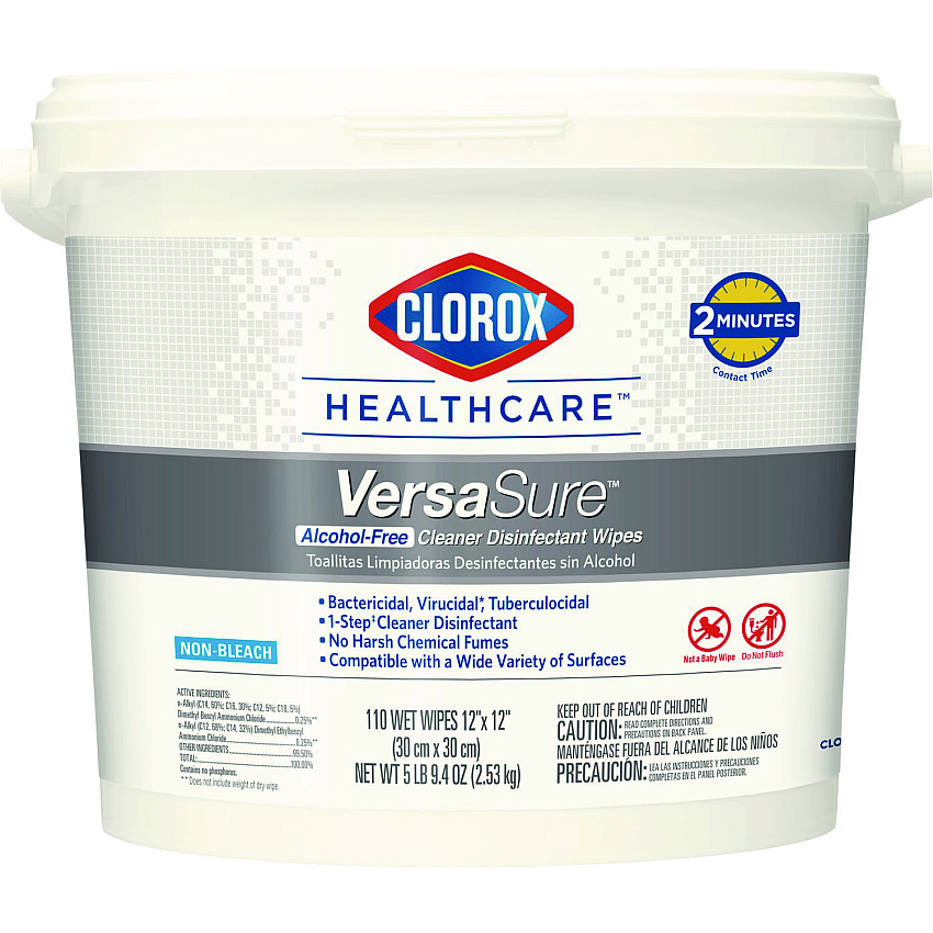 Clorox Healthcare VersaSure Cleaner Disinfectant Wipes, 1-Ply, 12 x 12, Fragranced, White, 110/Bucket (CLO31759EA)