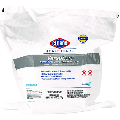 Clorox Healthcare VersaSure Cleaner Disinfectant Wipes, 1-Ply, 12 x 12, Fragranced, White, 110/Pouch (CLO31761EA)