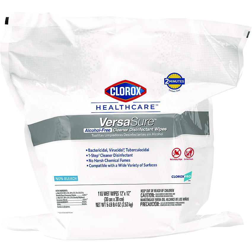 Clorox Healthcare VersaSure Cleaner Disinfectant Wipes, 1-Ply, 12 x 12, Fragranced, White, 110/Pouch (CLO31761EA)
