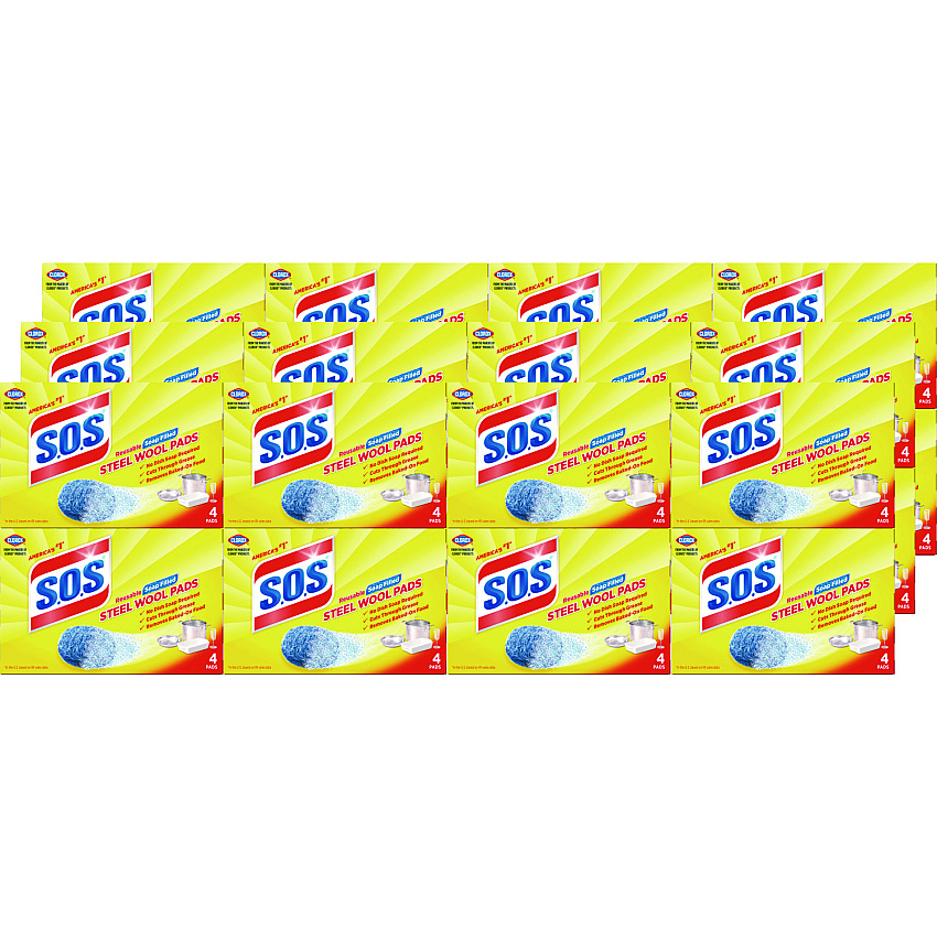 S.O.S. Steel Wool Soap Pad, Steel, 4/box, 24 Boxes/carton (CLO98041)