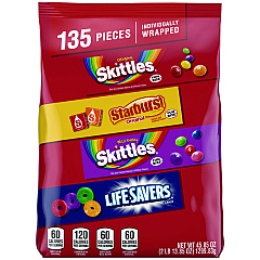 MARS Skittles, Starburst and Life Savers Fun Size Fruity Candy Assortment, 45.85 oz Bag, 135 Pieces, Individually Wrapped (SKT29689)