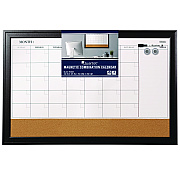 Quartet Magnetic Combination Dry Erase Calendar/Cork Board, 35 x 23, Tan/White Surface, Black Wood Frame (QRT79284)