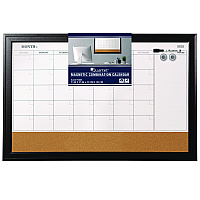 Quartet Magnetic Combination Dry Erase Calendar/Cork Board, 35 x 23, Tan/White Surface, Black Wood Frame (QRT79284)