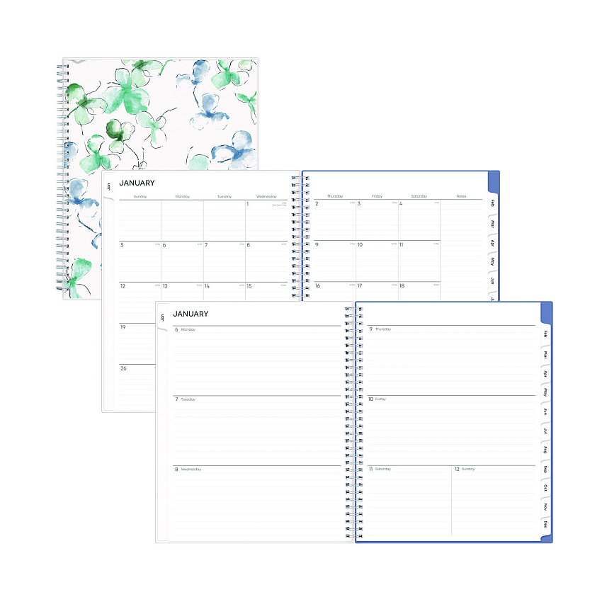 Blue Sky Lindley Weekly/Monthly Planner, Floral Artwork, 11 x 8.5, White/Blue/Green Cover, 12-Month (Jan to Dec): 2026 (100654)
