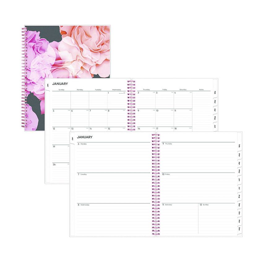 Blue Sky Joselyn Weekly/Monthly Planner, Floral Artwork, 11 x 8.5, Pink/Peach/Black Cover, 12-Month (Jan to Dec): 2026 (110394)