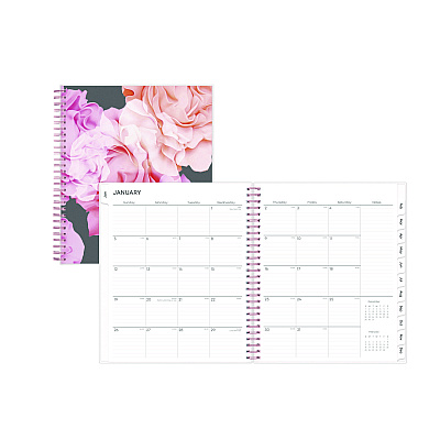 Blue Sky Joselyn Monthly Wirebound Planner, Floral Artwork, 10 x 8, Pink/Peach/Black Cover, 12-Month (Jan to Dec): 2026 (110395)