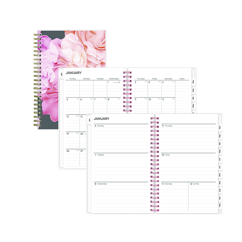 Blue Sky Joselyn Weekly/Monthly Planner, Floral Artwork, 8 x 5, Pink/Peach/Black Cover, 12-Month (Jan to Dec): 2026 (110396)