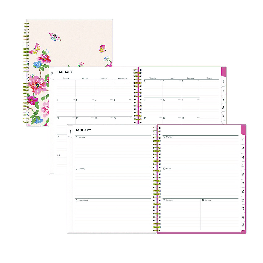 Blue Sky Fly By Frosted Weekly/Monthly Planner, Butterflies Artwork, 11 x 8.5, Blush/Pink Cover, 12-Month (Jan to Dec): 2026 (140195)