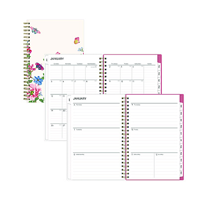Blue Sky Fly By Frosted Weekly/Monthly Planner, Butterflies Artwork, 8 x 5, Blush/Pink Cover, 12-Month (Jan to Dec): 2026 (140196)
