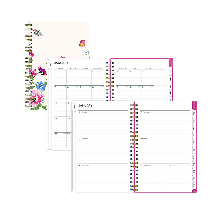 Blue Sky Fly By Frosted Weekly/Monthly Planner, Butterflies Artwork, 8 x 5, Blush/Pink Cover, 12-Month (Jan to Dec): 2026 (140196)