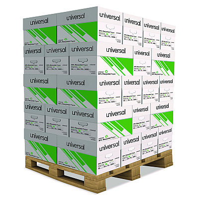 Universal 30% Recycled Copy Paper, 92 Bright, 20 lb Bond Weight, 8.5 x 11, White, 500 Sheets/Ream, 10 Reams/Carton, 40 Cartons/Pallet (UNV20030PLT)