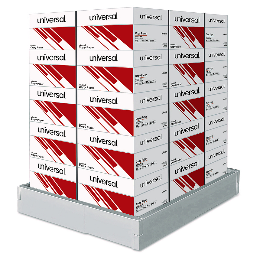 Universal Legal Size Copy Paper, 92 Bright, 20 lb Bond Weight, 8.5 x 14, White, 500 Sheets/Ream, 10 Reams/Carton, 30 Cartons/Pallet (UNV24200PLT)