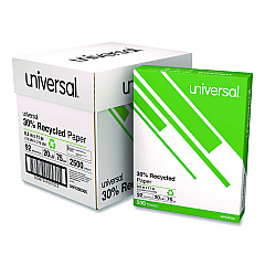 Universal 30% Recycled Copy Paper, 92 Bright, 20 lb Bond Weight, 8.5 x 11, White, 500 Sheets/Ream, 5 Reams/Carton (UNV200305)