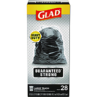 Glad Guaranteed Strong Large Drawstring Trash Bags, Three-Ply, 30 gal, 1.05 mil, 30" x 33", Black, 15 Bags/Box, 6 Boxes/Carton (CLO78966)