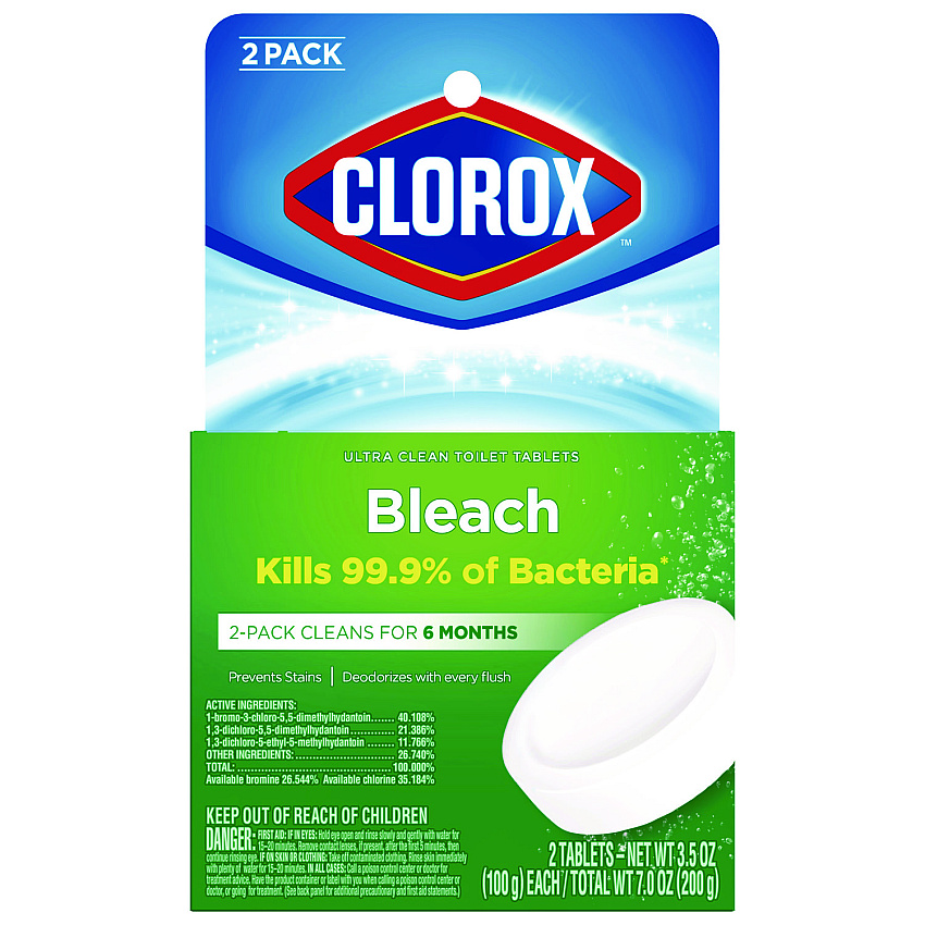 Clorox Ultra Clean Toilet Tablets Bleach, 3.5 oz Tablet, 2/Pack (CLO30024PK)
