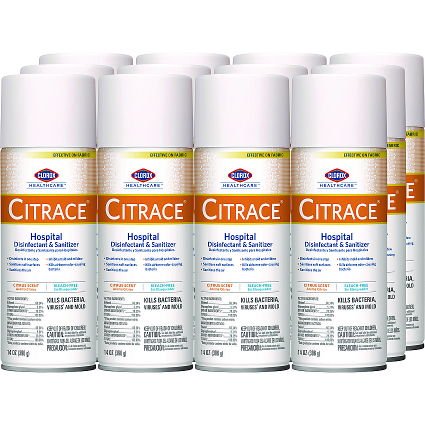 Clorox Healthcare Citrace Hospital Disinfectant and Sanitizer, Citrus, 14 oz Aerosol Spray, 12/Carton (CLO49100)