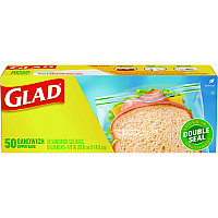 Glad Zipper Food Storage Sandwich Bags, 6.63" x 9.88" x 8", Clear, 600/Carton (CLO57263)