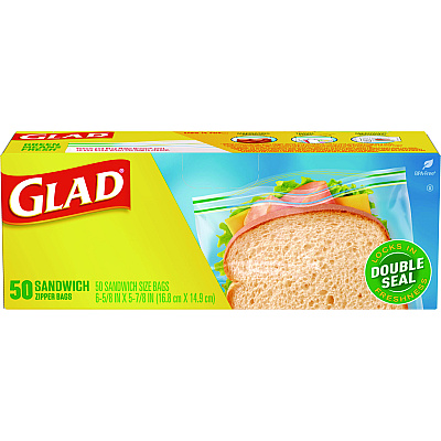 Glad Zipper Food Storage Sandwich Bags, 6.63" x 9.88" x 8", Clear, 600/Carton (CLO57263)