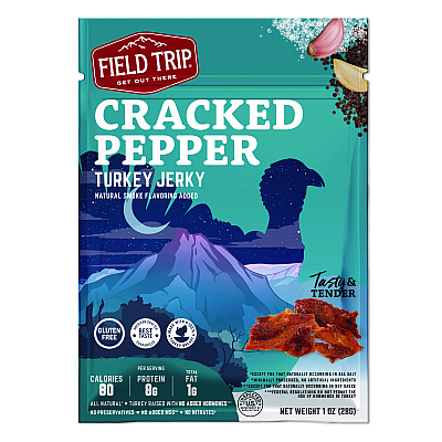 Field Trip Turkey Jerky, Cracked Pepper Turkey, 1 oz Bag, 12 Bags/Carton (FLTFLD00508)