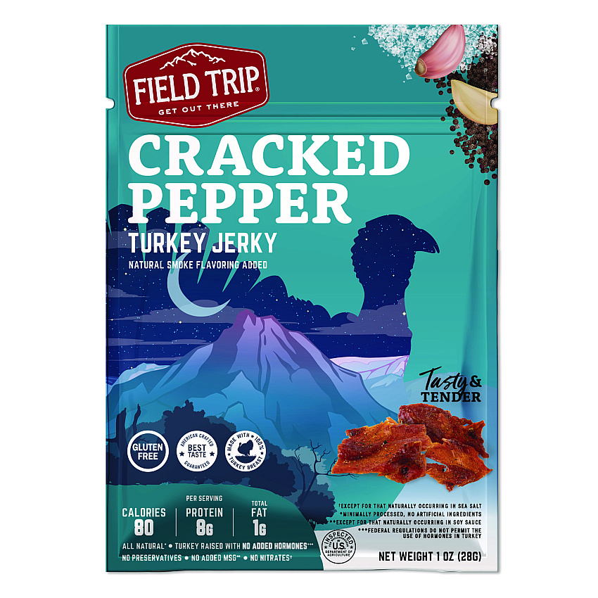 Field Trip Turkey Jerky, Cracked Pepper Turkey, 1 oz Bag, 12 Bags/Carton (FLTFLD00508)