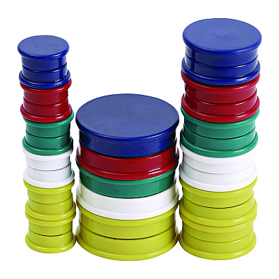 Universal High-Intensity Assorted Magnets, Circles, Assorted Colors, 0.75", 1.25" and 1.5" Diameters, 30/Pack (UNV31251)